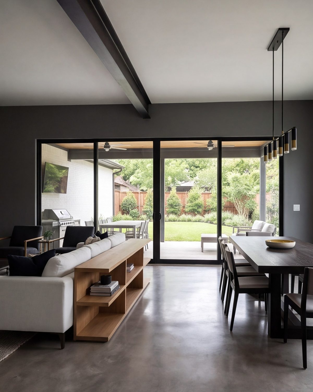 Open living and dining room after a whole-home remodel in Dallas